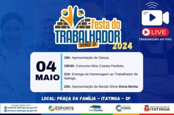 TRANSMISSÃO AO VIVO DA FESTA DO TRABALHADOR DE ITATINGA – CONCURSO MISS CUESTA PAULISTA