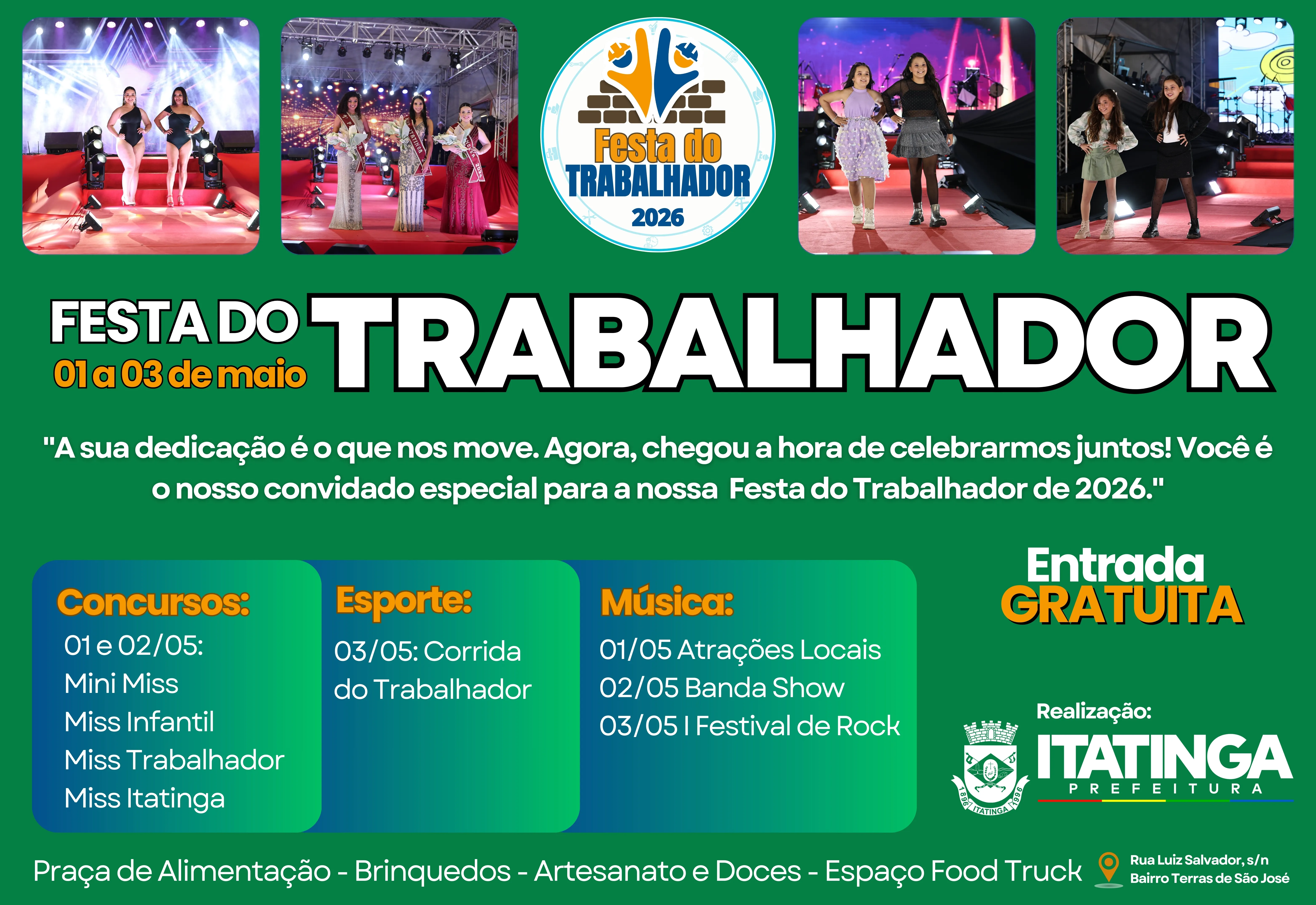 VEM AÍ A FESTA DO TRABALHADOR DE ITATINGA 2026